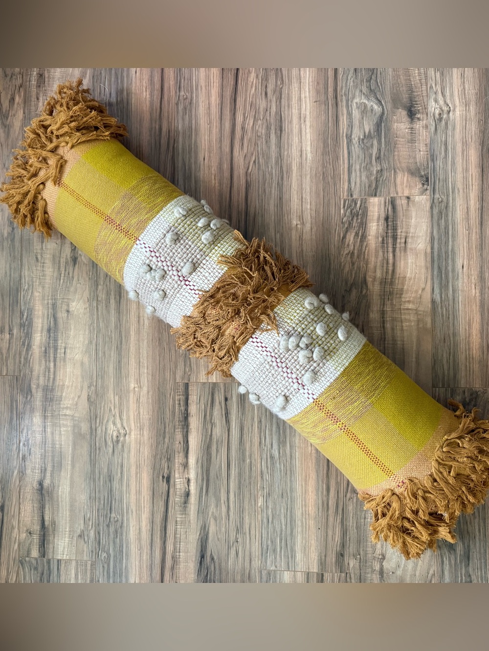 Anthropologie All Roads Bloomfield Pillow - Yellow Lumbar with Tassel Trim